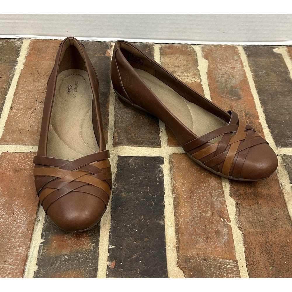 Clarks Brown Leather Ballet Flats Sara Clover Slip On Comfort Shoes Women's 7